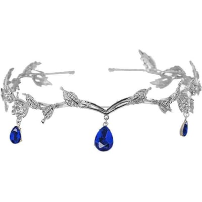 Couronne de Mariée Style Coréen Feuille Goutte d'Eau Alliage Pendentif Sourcil Couronne Bandeau Princesse Baroque Accessoires de Cheveux Strass Rétro gray