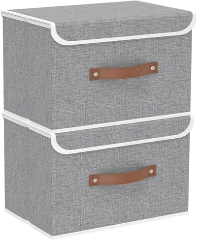 Opbergdozen met Deksel - Opvouwbare Stoffen Boxen voor Kleding en Accessoires - Wasbaar en Duurzaam - 38x25x25cm - Grijs