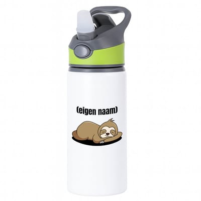 Hacebo® - luiaard met eigen naam waterfles met rietje groen - Luiaard - luiaard liefhebbers - iemand die houdt van luiaards - verjaardag - cadeau - kado - water fles - 650ML