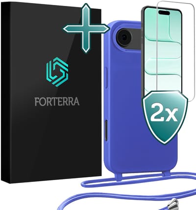 Hoesje Geschikt voor iPhone Air Case Siliconen Hoes Met Koord Met 2x Screenprotector - Hoes Geschikt voor iPhone Air Met Telefoonkoord Hoesje Backcover - Felblauw