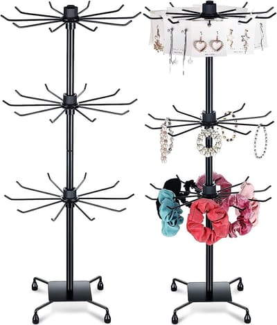 2x Roterende Sieraden Standaard 3 Lagen Verstelbaar Metalen Hanger voor Kettingen Oorbellen