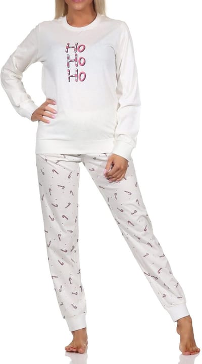 Normann dames kerstpyjama met lange mouwen en manchetten