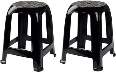 PlasticForte Opstap krukje - 2x - zwart - 37 x 46,5 cm - keukenkrukje - kunststof - tot 100 kg