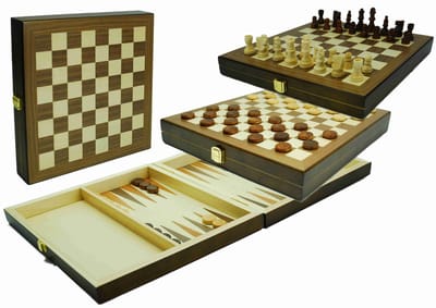 Schaak-dam-backgammon klapcassette hout 29x29 cm HOT Games