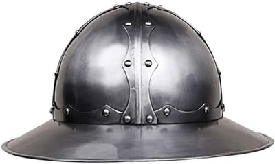 Stalen Ketelhelm - Ridderhelm Middeleeuws - Kostuum Evenement - Versterkte Constructie - 62cm Hoofdomtrek - Zilverkleurig