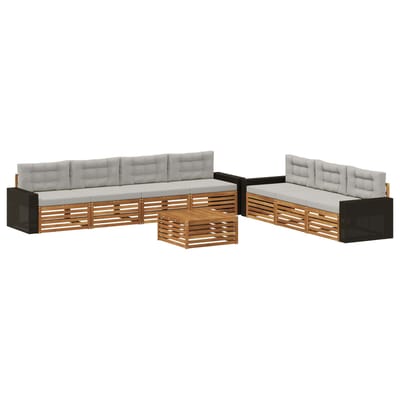 vidaXL - Buiten - bank - set - 8 - st - Naturel - en - lichtgrijs - Polyester