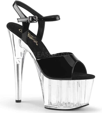 Pleaser - ADORE-709 Sandaal met enkelband, Paaldans schoenen - Paaldans schoenen - 44 Shoes - Zwart/Transparant