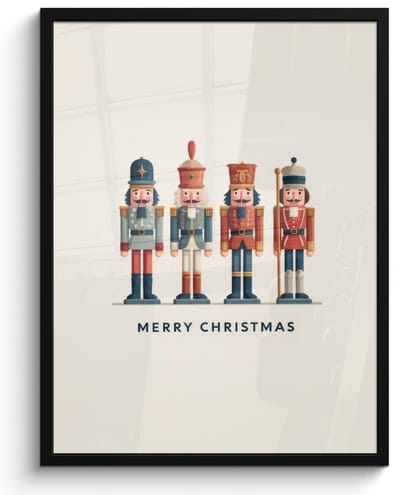Poster in lijst - Fotolijst 60x80 cm - Posters - Notenkrakers - Minimalistisch - Kerst - Beige - Posterlijst zwart - Decoratie - Wanddecoratie woonkamer - Muurdecoratie slaapkamer - Kerstversiering - Kerstdecoratie voor binnen - Kerstmis
