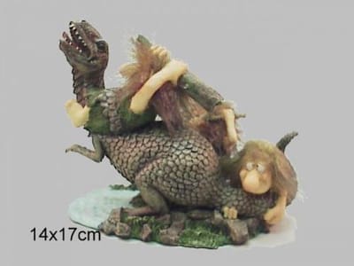 Beeldje holbewoners vs dinosaurus - 17 cm - polystone - humor decoratie
