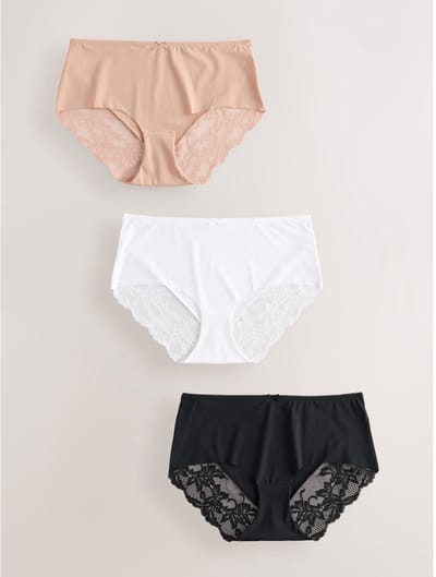 Next - Dames - Set van 3 No VPL midi-slips met kant aan achterzijde - Zwart