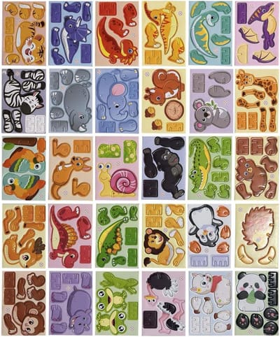 Driedimensionale Puzzels - Papieren Bouwmodel - Cognitieve Groei - Cartoon Dieren Thema - 30 Stukjes - Kleurrijk