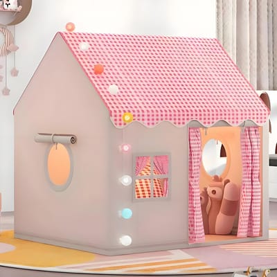 Kinderspeelhuis voor binnen, kinderbedtent, speeltent voor binnen, prinsessentent met ramen, kinderspeelhuis, knuffelhoek, kinderkamer decoratie (roze)