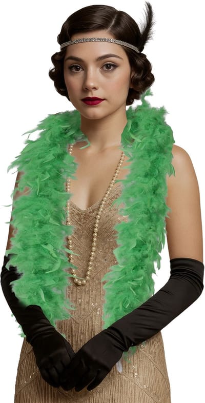 Fiestas Guirca Carnaval verkleed boa met veren - groen - 80 gram - themafeest - Glitter and Glamour - volume veertjes