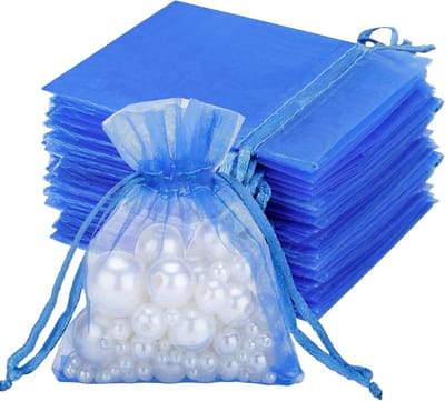 Grote Organza Tassen in Blauw - 50 Stuks van 7 x 9 cm voor Sieraden, Trouwen en Cadeaus