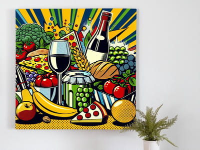 Pop art stilleven schilderij | Levendig stilleven: een hedendaagse verbeelding van populaire kunst | Kunst - 30x30 centimeter op Dibond | Foto op Dibond