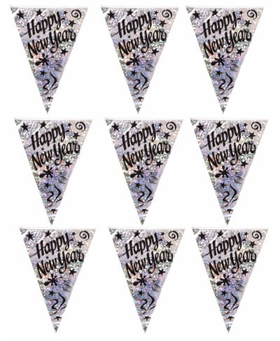 Henbrandt Oud & Nieuw Vlaggenlijn - 3x - 3,6 meter - happy new year slinger - holografisch - versiering