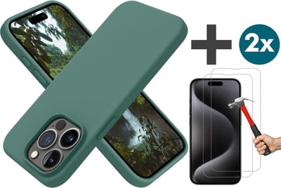 Arara Hoesje met 2 Stuks Screenprotectors Geschikt voor iPhone 15 Pro Hoesje Siliconen - liquid Backcover - Pine Groen