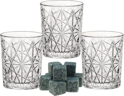Bormioli Rocco Whiskyglazen - set 6x stuks - 300 ml - incl 9x whisky ijsblokken - cadeau set