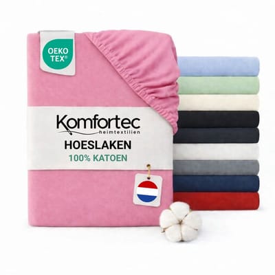 Komfortec Jersey Stretch Hoeslaken 160x200 cm - 23cm Matrasdikte- Rondom Elastiek - 100% Katoen - Roze