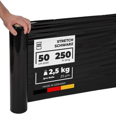 Zwarte Stretchfolie Rol 50 cm Breed 250m Lang 2.5 kg Voor Verpakken en Verhuizen