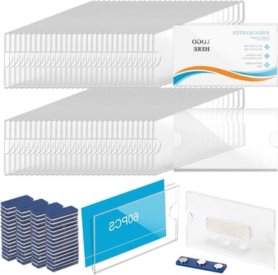Pack van 60 Magnetische Plastic ID Kaarthouders, 90 x 54 mm, Transparante Magnetische Labels voor Kleding met Sterke Zelfklevende 3-Punts Magneten