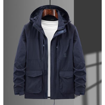 Lente Rits Casual Capuchon Losse Jas Heren Outdoor Effen Kleur Top Multi-Pocket Rits Jas Heren 5XL