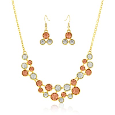 Rood Blauw Gouden Ronde Netstructuur Ketting en Oorbellen Set – Milieuvriendelijke Legering