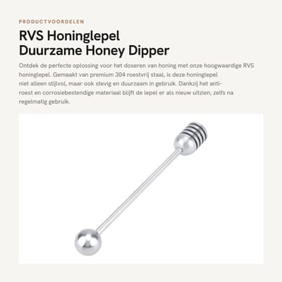 Dailygoods- Honingdipper Roestvrij Staal - Honinglepel Hout - Honinglepel - Menglepel - Antiroest - 15.5 cm
