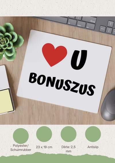 Akyol - love u bonuszus Muismat - Zus - de liefste zus - verjaardag - cadeautje voor zus - zus artikelen - kado - geschenk - 23 bij 19 cm