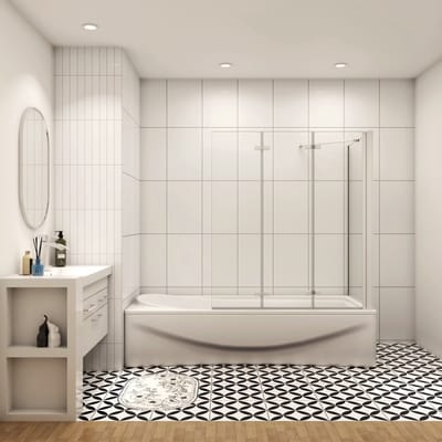 Aica Luxe Badwand 130x75x140cm,3-Delig Inklapbaar,6mm Transparant Easy Clean Gehard Glas,Grijs Frame,Eenvoudige Montage