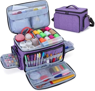 SNJY® Naaidoos Opbergbox - Naaibox - Naaikoffer - Inclusief Accessoires op Foto - 20,3L x 29,2B x 20,3H cm - Paars