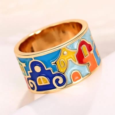 Nieuwe Creatieve Gekleurde Huisvormig Ontwerp Emaille Vingerring Voor Vrouwen Gouden Kleur Band Grappige Meisjes Ringen Cadeau Hip Hop Feest Sieraden 8 orange