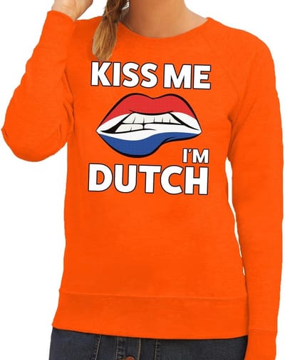Kiss me I am Dutch sweater oranje dames - feest trui dames - Oranje kleding XS