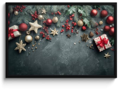 Poster in lijst - Fotolijst 90x60 cm - Posters - Kerstomlijsting - Hulst - Kleurrijk - Posterlijst zwart - Decoratie - Wanddecoratie woonkamer - Muurdecoratie slaapkamer - Kerstversiering - Kerstdecoratie voor binnen - Kerstmis