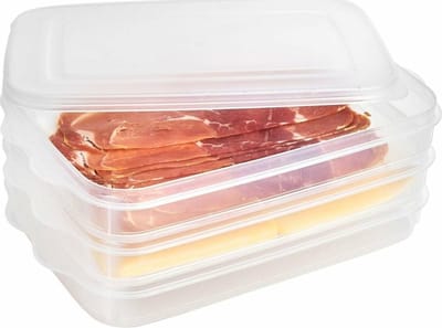 Hega Hogar Vleeswaren bewaarbakjes - transparant - 26 x 16 x 10 cm - 3 lagen - broodbeleg vershouddoos