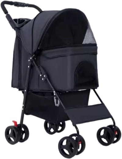 Huisdieren Kinderwagen - Hondenbuggy Kattenwagen - Reizen met Huisdier - Opvouwbaar Met Mand - 61x50x100cm - Zwart