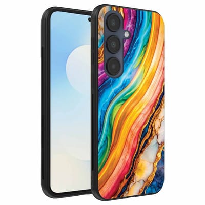 Geschikt voor Samsung Galaxy S25 FE Telefoonhoesje met Regenboog Goud Marmer Opdruk - TPU Backcover Case Rainbow Gold Marble Design - Smartphonica geschikt voor Samsung Galaxy S25 FE