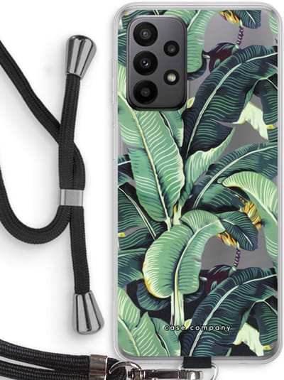 Hoesje met koord geschikt voor Samsung Galaxy A23 hoesje met Koord - Bananenbladeren - Telefoonhoesje met Zwart Koord - Bescherming aan alle Kanten en Over de Schermrand
