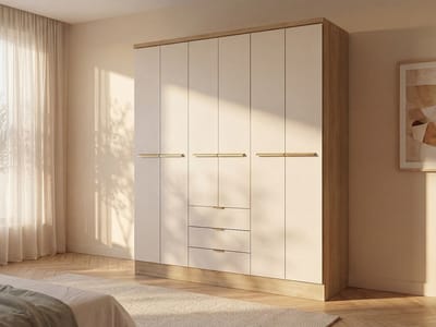 Vente-unique Kast met 6 deuren en 3 lades - L180 cm - Kleur: beige en naturel - PEROLI