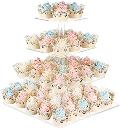 PromoHome 4-laags Cupcake Stand - Vierkante Desserttoren voor Feesten