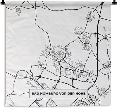 Wandkleed - Wanddoek - Bad Homburg vor der Höhe - Kaart - Plattegrond - Stadskaart - 180x180 cm - Wandtapijt