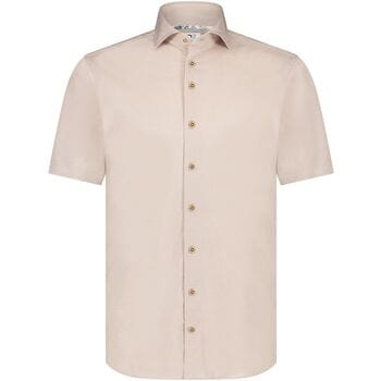 R2 Overhemd Korte Mouwen Knitted Piqué Beige - Maat 38 - Heren - Overhemden Casual