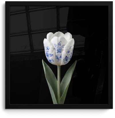 Poster in lijst - Fotolijst 40x40 cm - Posters - Tulp - Patroon - Blauw - Posterlijst zwart - Decoratie - Wanddecoratie woonkamer - Muurdecoratie slaapkamer
