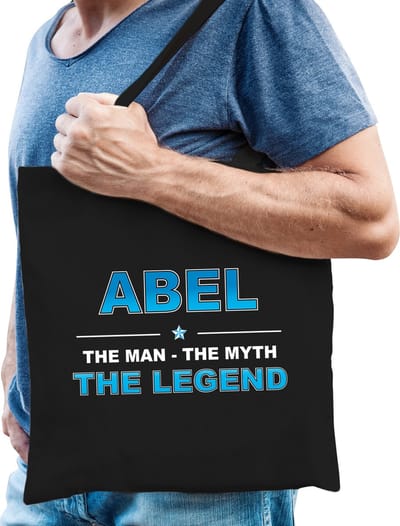 Naam cadeau Tasje voor Abel - The man, The myth the Legend - katoenen - zwart - verjaardag - vaderdag - collega - vriendin