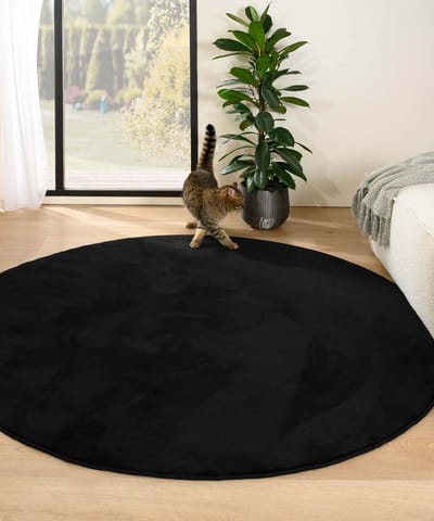 Rond zacht vloerkleed - Plush zwart 120