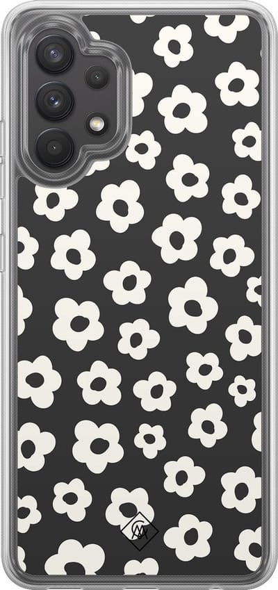 Casimoda® hoesje - Geschikt voor Samsung Galaxy A32 4G - Retro Bloempjes - 2-in-1 case - Schokbestendig - Bloemen - Verhoogde randen - Zwart, Transparant