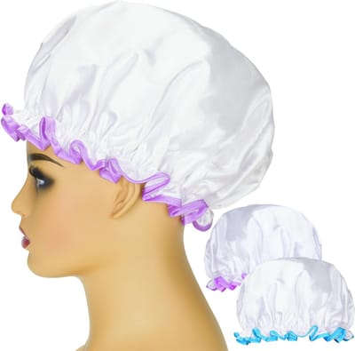 Dailygoody - Waterdichte douchemuts - Dubbellaagse badmutsen - Comfortabel en stijlvol - Wit - Herbruikbare badhoeden - Geschikt voor salon, spa, hote