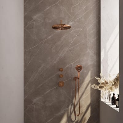 Brauer Copper Edition Thermostatische Regendoucheset Inbouw - Hoofddouche 30 cm - Gebogen Wandarm - Handdouche 3 Standen - Doucheslang - Wandaansluitbocht