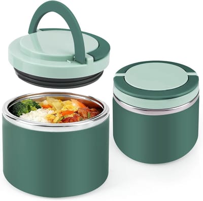 QTTVBTNA – Voedselcontainer – RVS – met Handgreep – Lunchbox en Soepbeker – Bewaarbox voor Maaltijden en Outdoor Gebruik – voor Soep, Werk & Reizen – 1000ml – Groen