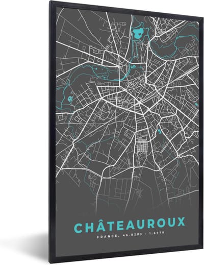 Fotolijst incl. Poster - Châteauroux - Plattegrond - Stadskaart - Frankrijk - Kaart - 40x60 cm - Posterlijst